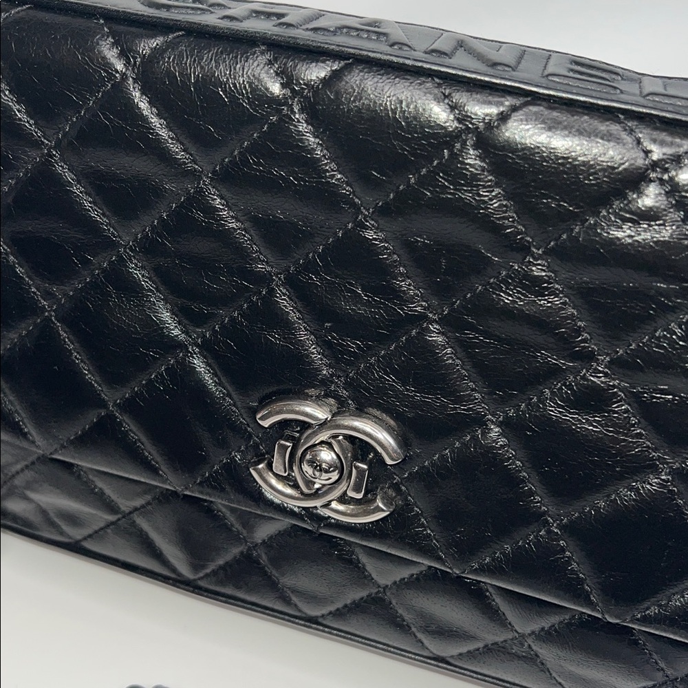 ❤️NWT CHANEL CC FLAP BAG IN BLACK AGED CALFSKIN LEATHER W/ RUTHENIUM HARDWARE - Picture 4 of 17